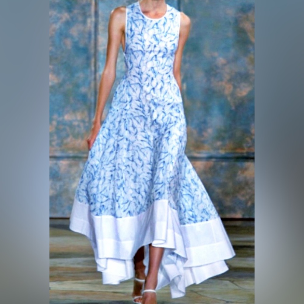 TORY BURCH ELLORA BLUE AND WHITE
HIGH-LOW MAXI DRESS SZ 4